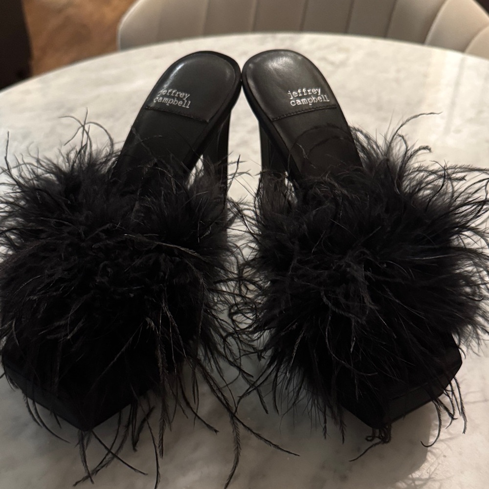 Jeffrey Campbell Black Feathered Mules